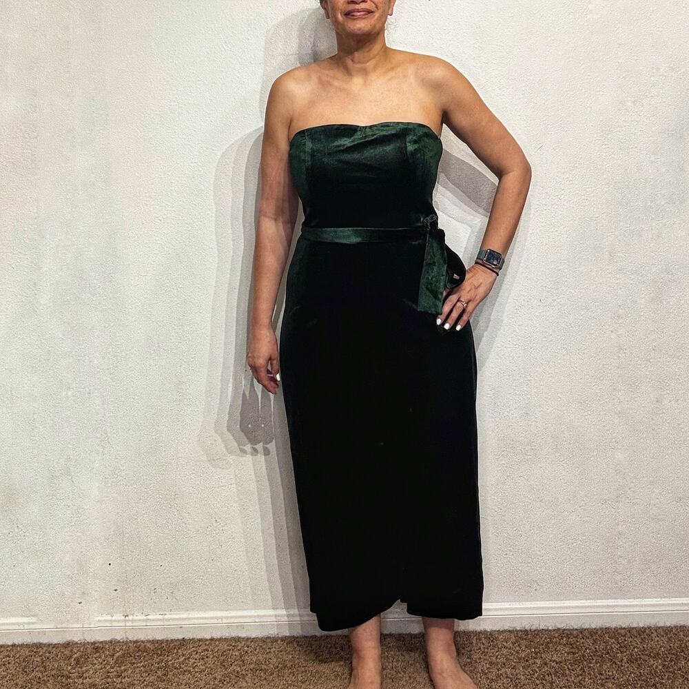 Lucy Paris Green Alex Velvet Cropped Strapless Jumpsuit Sz M
